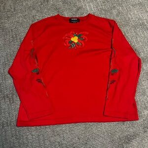 Vintage Studio joy Long Sleeve Christmas T-shirt Embroidered Detail Xl
